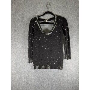 Boston Proper Sweater Women XS Black Long Sleeve Knit Scoop‎ Neck Jeweled Tunic